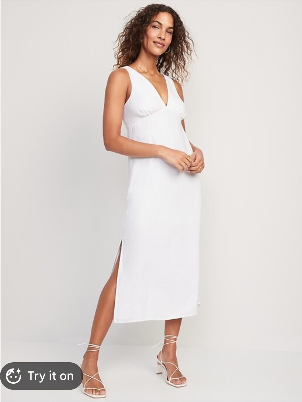 Old Navy White Sleeveless Linen V-Neck Tie-Back Maxi Dress
